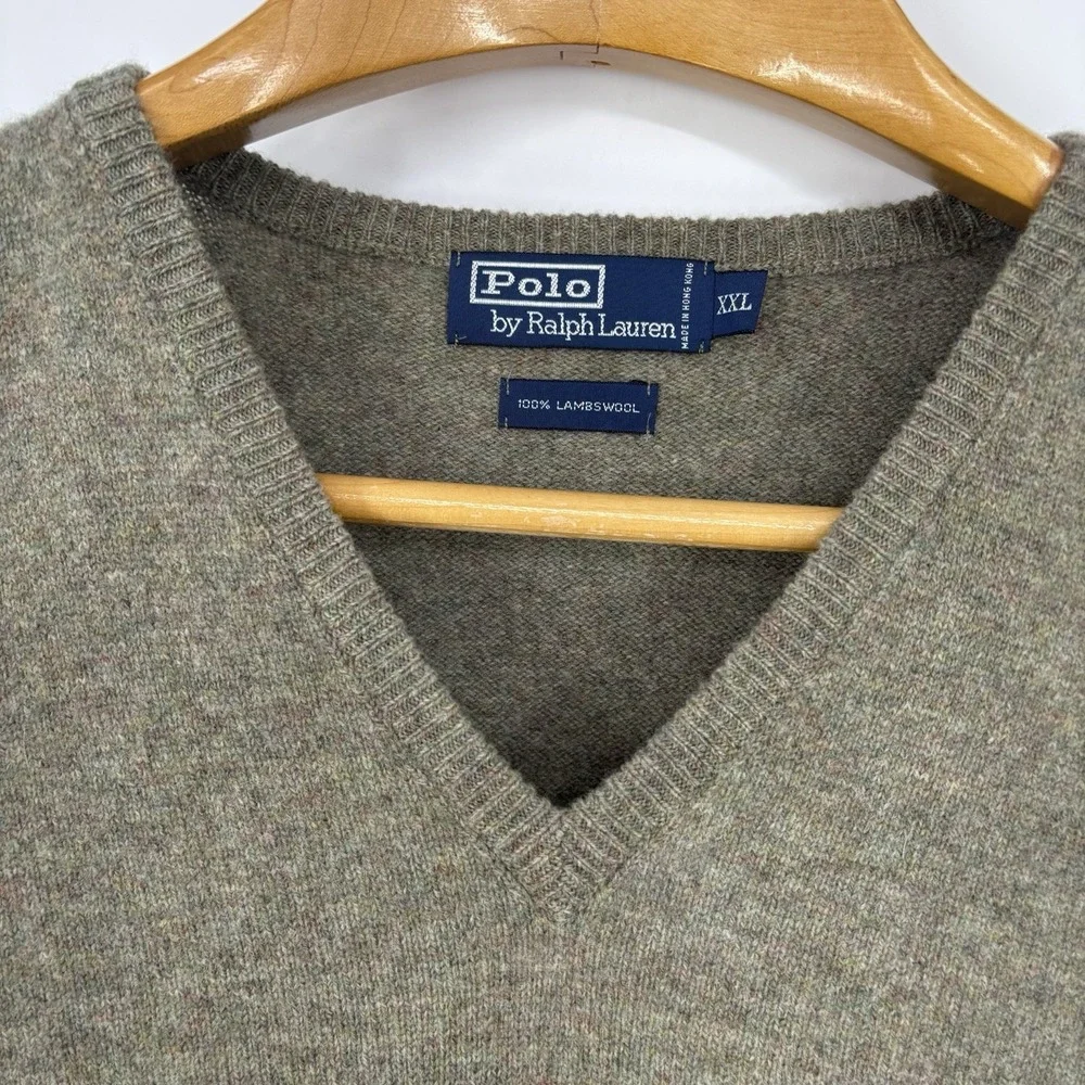 Vintage Polo Ralph Lauren Mens Sweater Vest XXL Heathered Green Lambswool Preppy